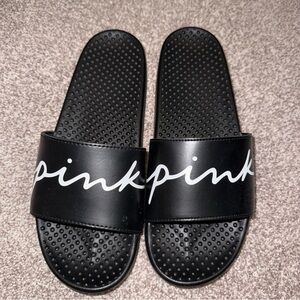 Victoria’s Secret PINK Logo Slides Sandals Black & White Women’s Size 10